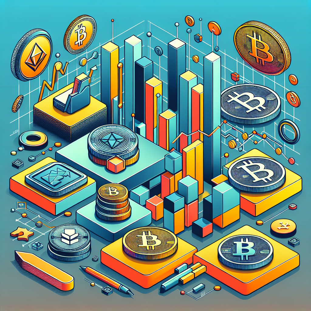 Isometrisk illustrasjon av ulike stablecoins, digitale mynter, sikkerhetssymboler og økonomiske diagrammer i moderne fargetoner