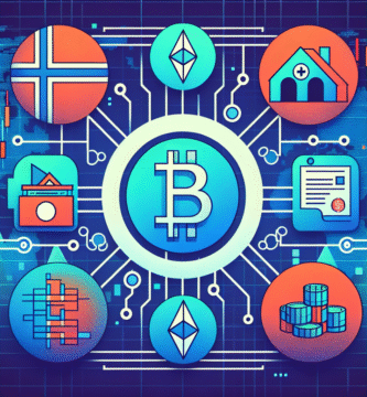 Illustrasjon av stablecoins: symboler for ulike fiat-peggede kryptomynter plassert mellom digitale betalingslinjer, med norske elementer og et balansert fargevalg for tillit og teknologi.